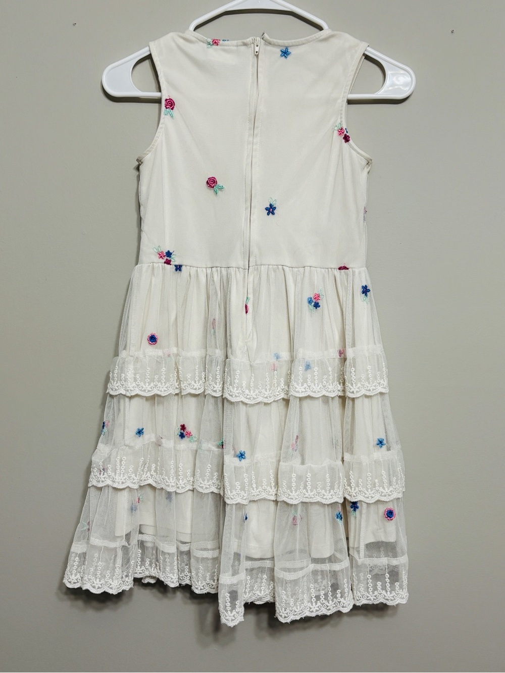 Rare Editions Girls Dress Size 12 Cream Tulle Tiered Lace Cottagecore Whimsical - Picture 6 of 8